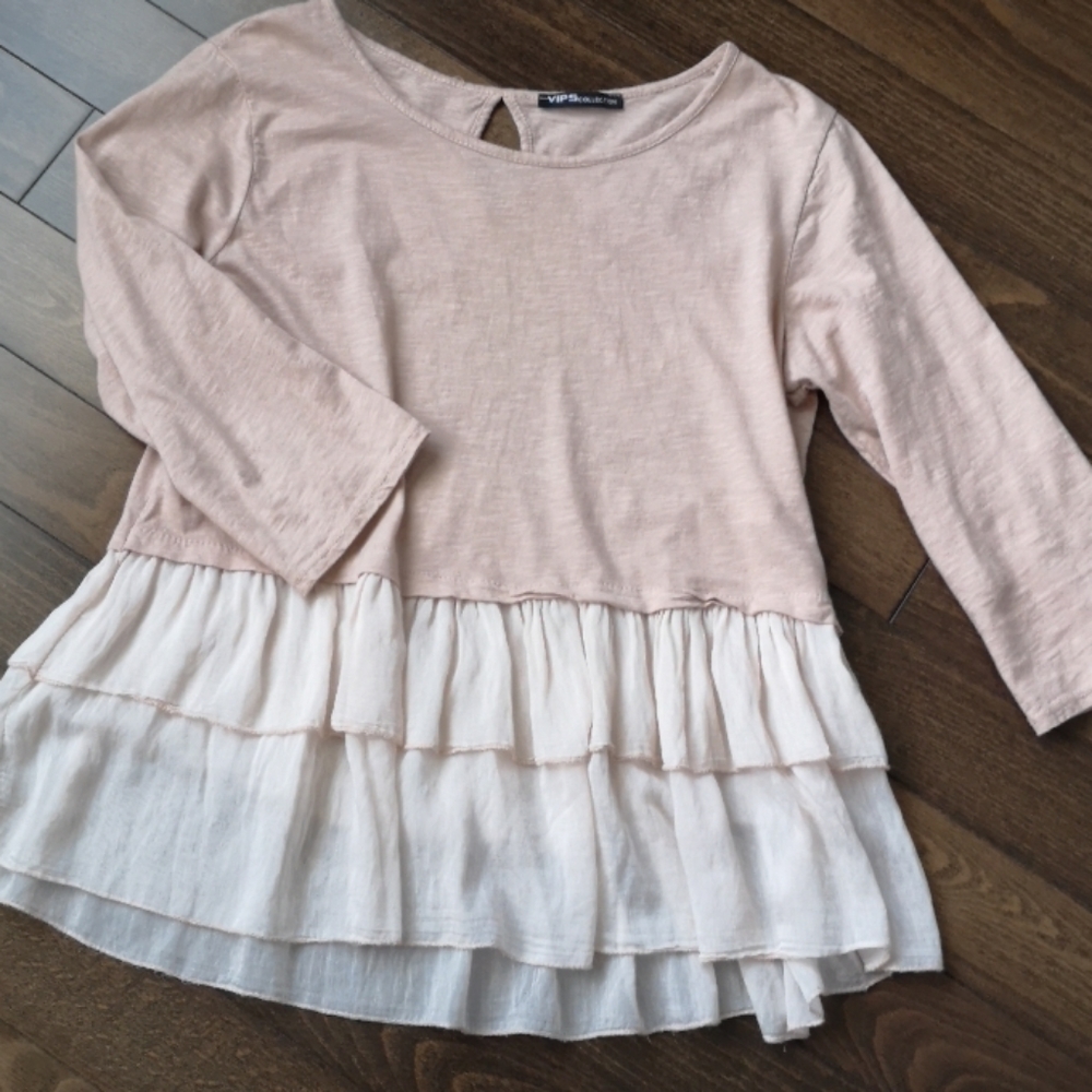 Cotton tunic with silk frill bottom